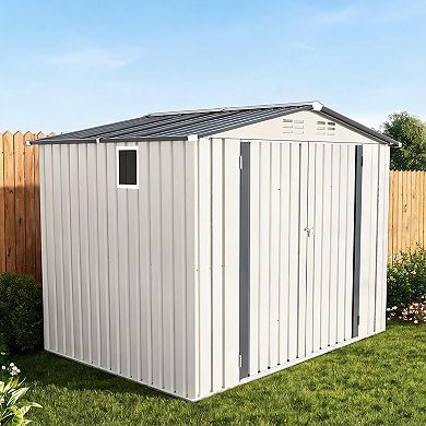 8×6 FT Metal Outdoor Storage Shed with Window & Lockable Doors