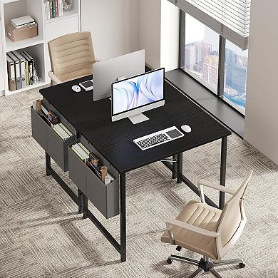 YIORTWO Small Computer Desk with Storage Bag Hook Metal Frame Study Table