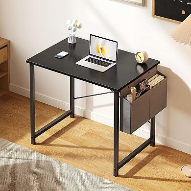 YIORTWO Small Computer Desk with Storage Bag Hook Metal Frame Study Table