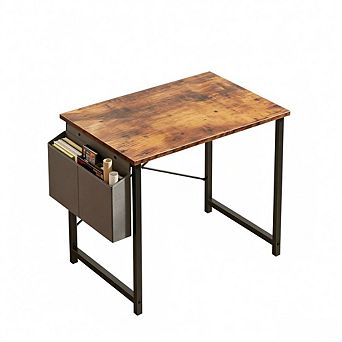 YIORTWO Small Computer Desk with Storage Bag Hook Metal Frame Study Table