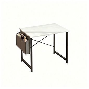 YIORTWO Small Computer Desk with Storage Bag Hook Metal Frame Study Table