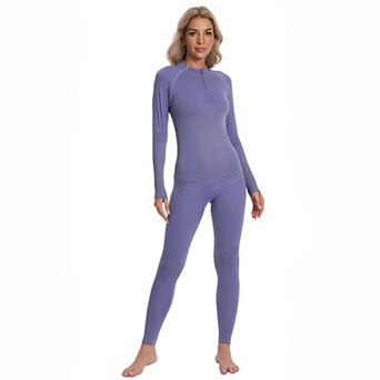 ATTRACO Women Seamless Quarter Zip Thermal Underwear Long Johns Ski Moisture Wicking Base Layer Sets