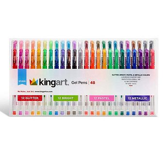 KINGART Gel Pens Comfort Grip Set - 48 Colors - Glitter, Bright, Pastel, Metallic
