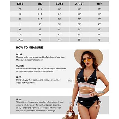 Women's V-Neck Drawstring High Waist Push Up Bikini Set Tummy Control Two-Piece Swimwear