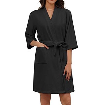 Ekouaer Womens Terry Cloth Robes Absorbent Towel Robe Knee Length Soft Bathrobe Sleeve Spa Robe