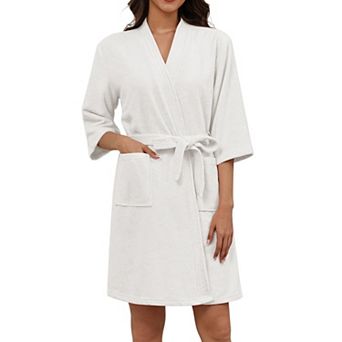 Ekouaer Womens Terry Cloth Robes Absorbent Towel Robe Knee Length Soft Bathrobe Sleeve Spa Robe