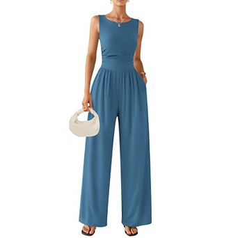 Ekouaer Jumpsuits Womens One Piece Jumpsuit Wide Leg Sleeveless Crewneck Dressy Womens Romper