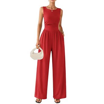Ekouaer Jumpsuits Womens One Piece Jumpsuit Wide Leg Sleeveless Crewneck Dressy Womens Romper
