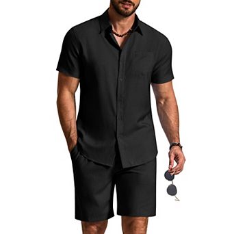 COOFANDY Vacation Outfits for Men 2 pc Linen Shorts Set Mens 2 pc Casual Beach Outfits