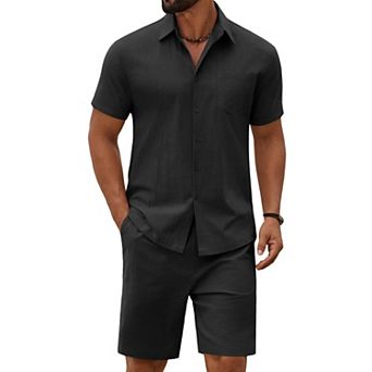 COOFANDY Men's 2 pc Short Sets Summer Beach Outfits Short Sleeve Button Down Shirt And Shorts