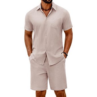 COOFANDY Men' 2 pc Short Sets Summer Beach Outfits Short Sleeve Button Down Shirt And Shorts