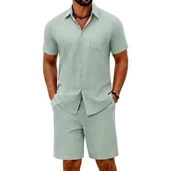 COOFANDY Men' 2 pc Short Sets Summer Beach Outfits Short Sleeve Button Down Shirt And Shorts