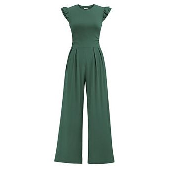 Ekouaer Jumpsuits for Womens Dressy Casual Ruffle Cap Sleeve Romper Summer Rib Knit One Piece