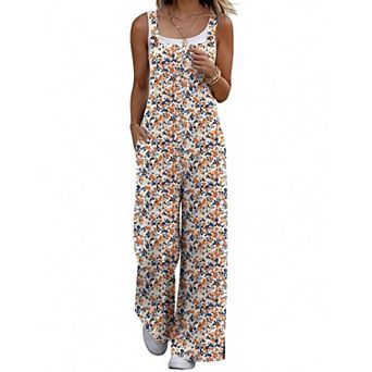 Ekouaer Women's Floral Boho Wide Leg Jumpsuit Loose Casual Summer Overalls