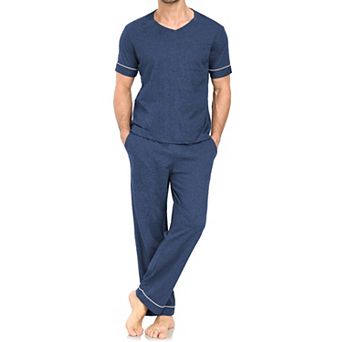 Menston Cotton Short Sleeve V Neck Pajama Set Soft Loungewear With Pockets