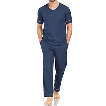 Menston Cotton Short Sleeve V Neck Pajama Set Soft Loungewear With Pockets