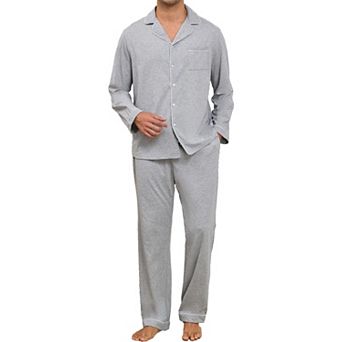 Men's Soft Cotton Pajama Set Button Up Loungewear with Pockets