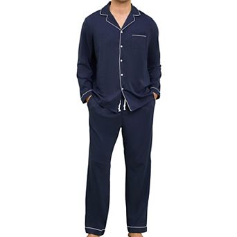 Men's Soft Cotton Pajama Set Button Up Loungewear with Pockets
