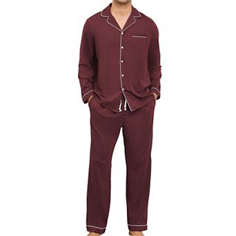 Men's Soft Cotton Pajama Set Button Up Loungewear with Pockets