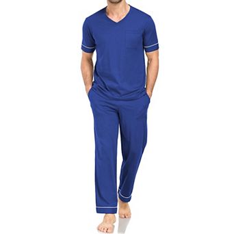 Menston Cotton Short Sleeve V Neck Pajama Set Soft Loungewear With Pockets