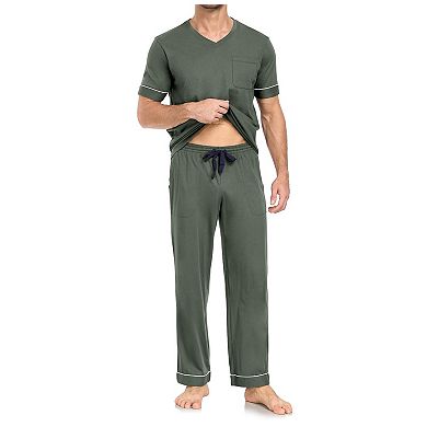 Menston Cotton Short Sleeve V Neck Pajama Set Soft Loungewear With Pockets