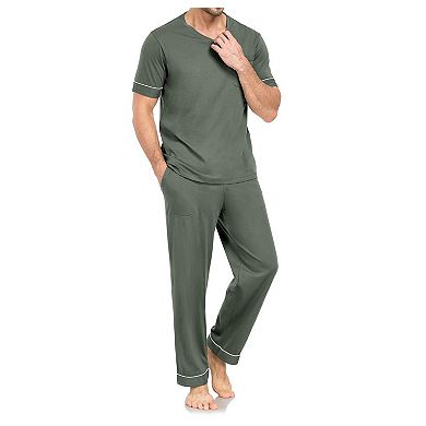 Menston Cotton Short Sleeve V Neck Pajama Set Soft Loungewear With Pockets