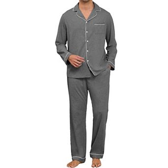 Men's Soft Cotton Pajama Set Button Up Loungewear with Pockets