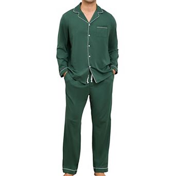 Men's Soft Cotton Pajama Set Button Up Loungewear with Pockets