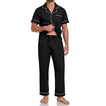 100% Cotton Men Short Sleeve Button Down Pajama Set Lounge Sleepwear