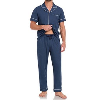 100% Cotton Men Short Sleeve Button Down Pajama Set Lounge Sleepwear