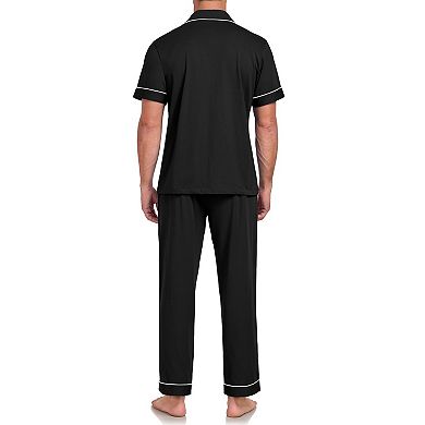 100% Cotton Men Short Sleeve Button Down Pajama Set Lounge Sleepwear