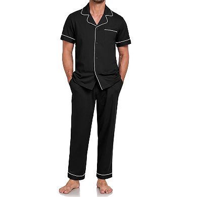 100% Cotton Men Short Sleeve Button Down Pajama Set Lounge Sleepwear