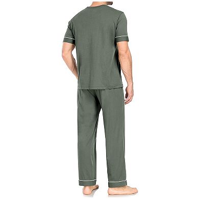 Menston Cotton Short Sleeve V Neck Pajama Set Soft Loungewear With Pockets