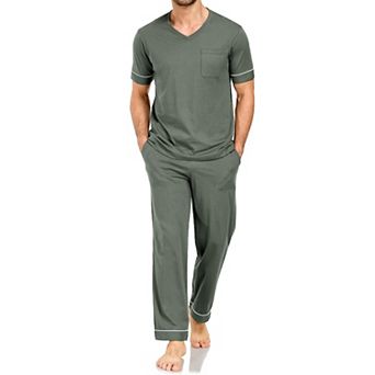 Menston Cotton Short Sleeve V Neck Pajama Set Soft Loungewear With Pockets