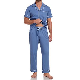 100% Cotton Men Short Sleeve Button Down Pajama Set Lounge Sleepwear