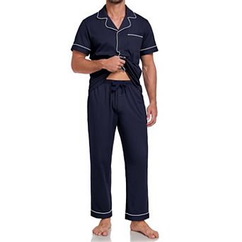 100% Cotton Men Short Sleeve Button Down Pajama Set Lounge Sleepwear