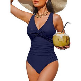 Women Tummy Control Push Up One Piece Swimsuit Ruched Full Coverage Bathing Suit