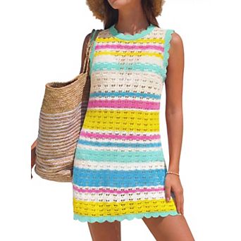Women Sleeveless Crochet Knit Swim Cover Up Lightweight Breathable Beach Wear