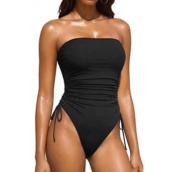 Women Strapless Bandeau Swimsuit Tummy Control Cheeky Swimwear