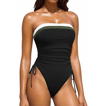 Women Strapless Bandeau Swimsuit Tummy Control Cheeky Swimwear