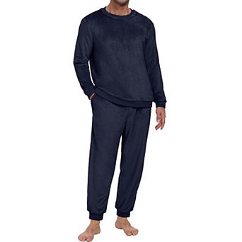 Men's Plush Fleece Pajama Set Long Sleeve Soft Warm Loungewear