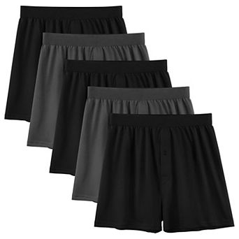 Set of 5 Cotton Knit Mens Underwear Moisture Wicking Soft Breathable Button Fly