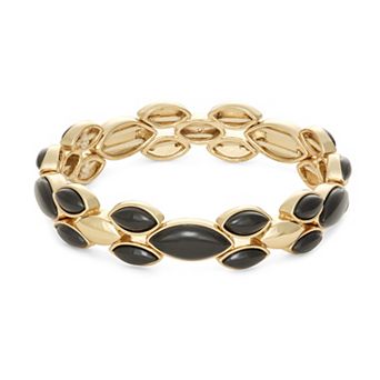 Napier Gold Tone Simulated Stone Jet Polished Stretch Bracelet