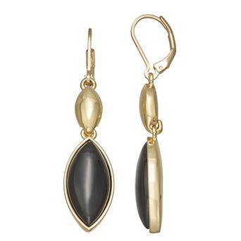 Napier Gold Tone Polished Simulated Stone Jet Leverback Dangle Earrings