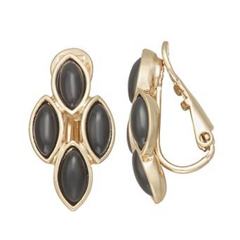 Napier Gold Tone Polished Simulated Stone Jet Clip-On Drop Earrings