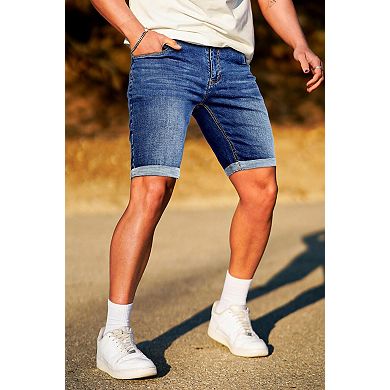 Stretchy Slim Fit Ripped Denim Jean Shorts With Pockets