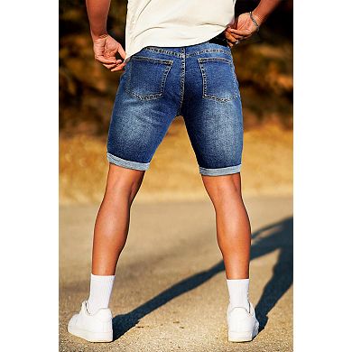 Stretchy Slim Fit Ripped Denim Jean Shorts With Pockets