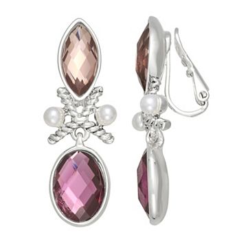 Napier Silver Tone Double Drop Clip-On Earrings