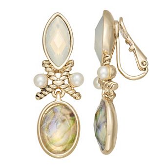 Napier Gold Tone Double Drop Clip-On Earrings