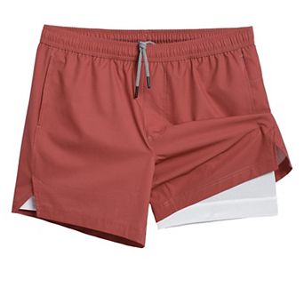 Mens 2 in 1 Quick Dry Workout Athletic Gym Running Shorts With Pockets